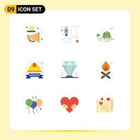 Universal Icon Symbols Group of 9 Modern Flat Colors of labour badge hat mountain hard clouds Editable Vector Design Elements