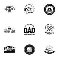 Happy Fathers Day 9 Black Vector Element Set Ribbons and Labels Editable Vector Design Elements