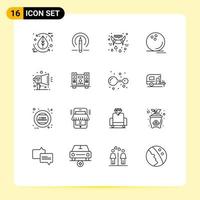 Group of 16 Outlines Signs and Symbols for watchkit sport tools game vampire Editable Vector Design Elements