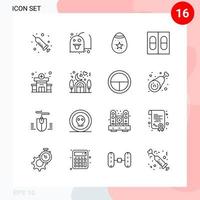 Vector Pack of 16 Icons in Line Style Creative Outline Pack isolated on White Background for Web and Mobile