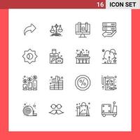 Group of 16 Outlines Signs and Symbols for setting control computer share data Editable Vector Design Elements