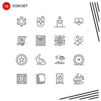 16 Outline concept for Websites Mobile and Apps design bookmarks candle book heartbeat Editable Vector Design Elements