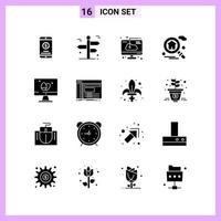 16 Icons in Solid Style Glyph Symbols on White Background Creative Vector Signs for Web mobile and Print