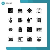 16 Thematic Vector Solid Glyphs and Editable Symbols of tube lab settings flask money Editable Vector Design Elements