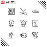 Pack of 9 Modern Outlines Signs and Symbols for Web Print Media such as celebration basket calendar window plane Editable Vector Design Elements