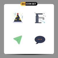 4 Thematic Vector Flat Icons and Editable Symbols of birthday pin hat sink computer Editable Vector Design Elements