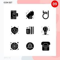 Vector Pack of 9 Icons in Solid Style Creative Glyph Pack isolated on White Background for Web and Mobile