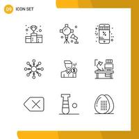 Mobile Interface Outline Set of 9 Pictograms of cost snow studio lightning flake christmas Editable Vector Design Elements