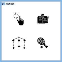 Mobile Interface Solid Glyph Set of 4 Pictograms of finger mobile gesture novel ball Editable Vector Design Elements