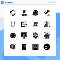 Set of 16 Vector Solid Glyphs on Grid for lux accesoris moon hobby music Editable Vector Design Elements