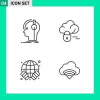 paquete de 4 iconos de estilo de línea establece símbolos de esquema para imprimir signos creativos aislados en fondo blanco 4 conjunto de iconos vector