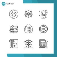 Vector Pack of 9 Outline Symbols Line Style Icon Set on White Background for Web and Mobile