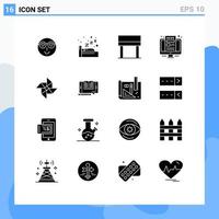 Group of 16 Modern Solid Glyphs Set for windmill spring desk screen monitor Editable Vector Design Elements