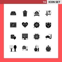 16 Universal Solid Glyphs Set for Web and Mobile Applications tools creative summer labour badge hat Editable Vector Design Elements