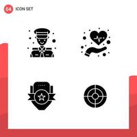 paquete de 4 iconos de glifos universales para medios impresos sobre fondo blanco vector