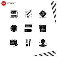 9 User Interface Solid Glyph Pack of modern Signs and Symbols of chat minutes iot watch global Editable Vector Design Elements