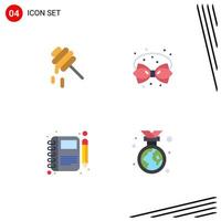 Set of 4 Commercial Flat Icons pack for bee moleskin birthday decoration notebook Editable Vector Design Elements