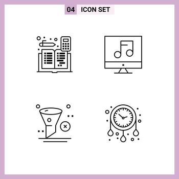 4 Universal Line Signs Symbols of accounting delete accounts media filter Editable Vector Design Elements