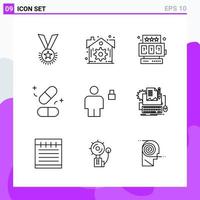 conjunto de 9 iconos en estilo de línea símbolos de contorno creativo para el diseño de sitios web y aplicaciones móviles signo de icono de línea simple aislado en fondo blanco 9 iconos vector