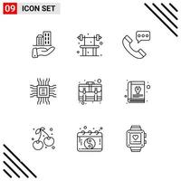 conjunto perfecto de píxeles de iconos de 9 líneas conjunto de iconos de esquema para el diseño de sitios web y la interfaz de aplicaciones móviles vector