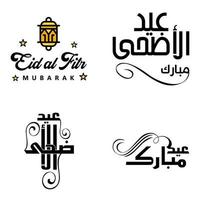 feliz eid mubarak ilustración de diseño vectorial de 4 mensajes decorativos escritos a mano sobre fondo blanco vector