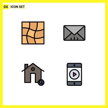 Modern Set of 4 Filledline Flat Colors and symbols such as distort house interface buildings mobile Editable Vector Design Elements
