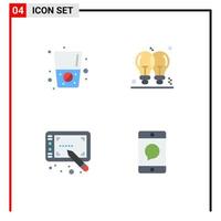 4 paquete de iconos planos de interfaz de usuario de signos y símbolos modernos de elementos de diseño vectorial editables de teléfono móvil de bombilla de lápiz óptico de dieta vector