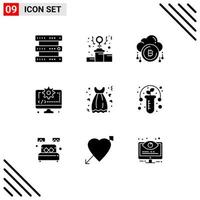 9 Universal Solid Glyphs Set for Web and Mobile Applications cloth digital cloud coding currency Editable Vector Design Elements