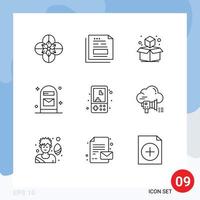 Modern Set of 9 Outlines and symbols such as fun post office office box Editable Vector Design Elements