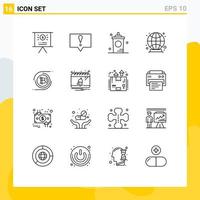 Set of 16 Commercial Outlines pack for decentralized blockchain food s globe Editable Vector Design Elements