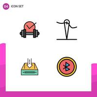 Mobile Interface Filledline Flat Color Set of 4 Pictograms of dumbbell cabinet sport sew empty Editable Vector Design Elements