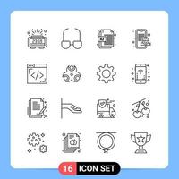 16 Line Black Icon Pack Outline Symbols for Mobile Apps isolated on white background 16 Icons Set vector