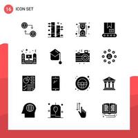 Pack of 16 Universal Glyph Icons for Print Media on White Background vector