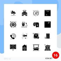 Pack of 16 Modern Solid Glyphs Signs and Symbols for Web Print Media such as tag product stadium goods box Editable Vector Design Elements