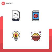 User Interface Pack of 4 Basic Filledline Flat Colors of communication bulb help right light Editable Vector Design Elements