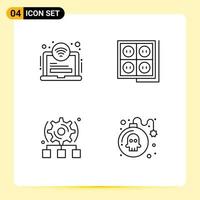 4 Universal Line Signs Symbols of area setting wifi plug cogwheel Editable Vector Design Elements