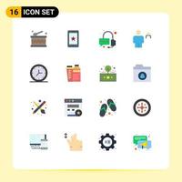 Set of 16 Modern UI Icons Symbols Signs for wall clock operator person human Editable Pack of Creative Vector Design Elements