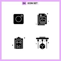 4 Icons in Solid Style Glyph Symbols on White Background Creative Vector Signs for Web mobile and Print