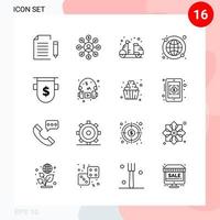 paquete de vectores de 16 iconos en estilo de línea paquete de contorno creativo aislado en fondo blanco para web y móvil