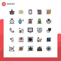 25 User Interface Filled line Flat Color Pack of modern Signs and Symbols of arrow coffee monitoring cafe android Editable Vector Design Elements