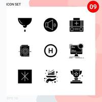 9 User Interface Solid Glyph Pack of modern Signs and Symbols of hospital settings briefcase gear document Editable Vector Design Elements