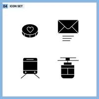 Group of 4 Solid Glyphs Signs and Symbols for favorite travel loves send outline Editable Vector Design Elements