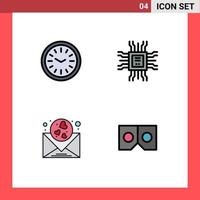 4 Creative Icons Modern Signs and Symbols of clock mail book technology glasses Editable Vector Design Elements
