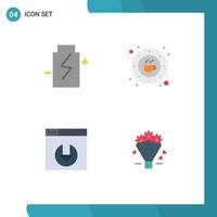 Universal Icon Symbols Group of 4 Modern Flat Icons of battery plate energy cafe server download Editable Vector Design Elements