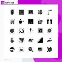 Pack of 25 Modern Solid Glyphs Signs and Symbols for Web Print Media such as science atom sidebar laptop device Editable Vector Design Elements