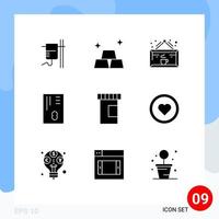 9 Thematic Vector Solid Glyphs and Editable Symbols of bottle medical cafe money atm Editable Vector Design Elements