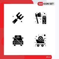 Solid Glyph Pack of 4 Universal Symbols of agriculture car fork cutting no Editable Vector Design Elements