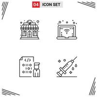 Pack of 4 creative Filledline Flat Colors of hotel programmer store coding healthcare Editable Vector Design Elements