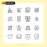 16 User Interface Outline Pack of modern Signs and Symbols of molecule protect card sun flower carnival Editable Vector Design Elements