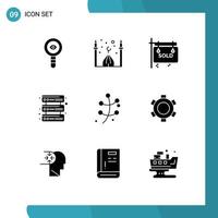 Set of 9 Vector Solid Glyphs on Grid for growth servers moon database sold Editable Vector Design Elements